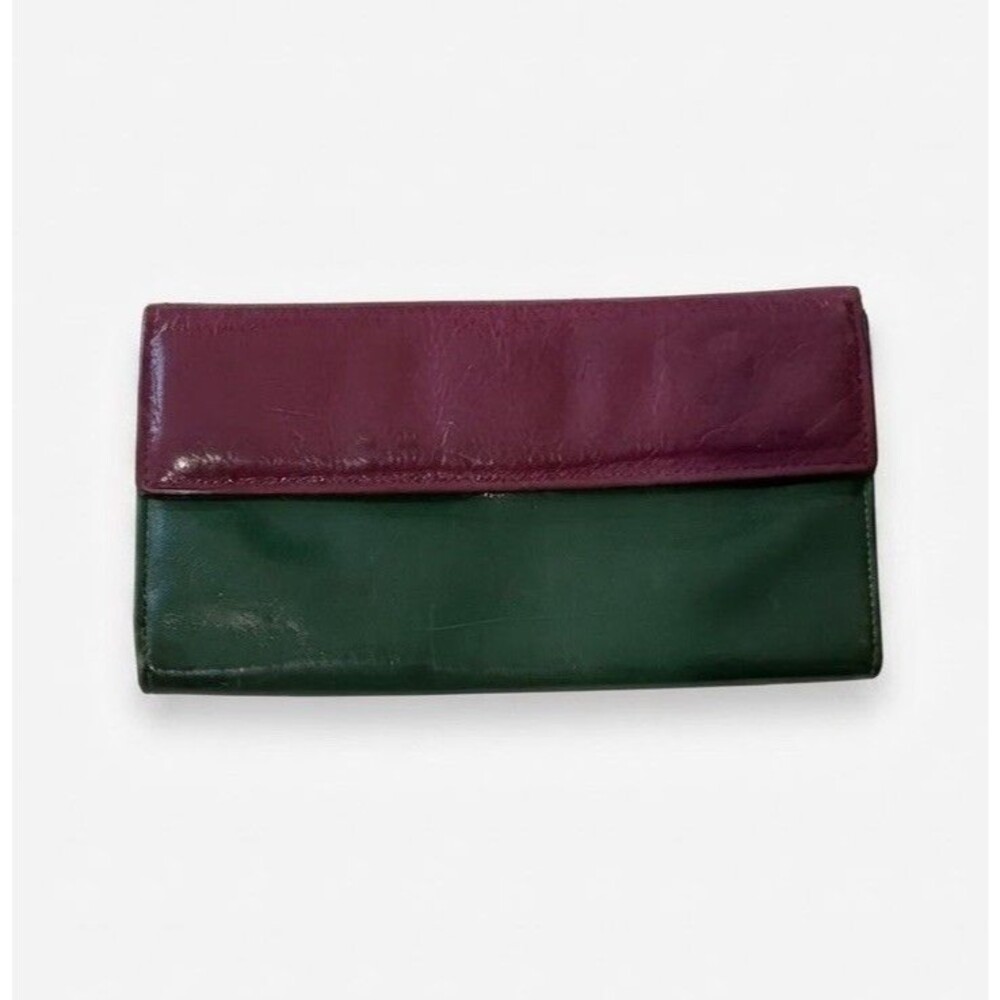VTG La Garde Tri-Fold Long Wallet Cowhide Leather Multi-Color Purple Green Blue